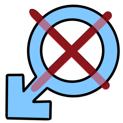 a red x over a light blue mars symbol.